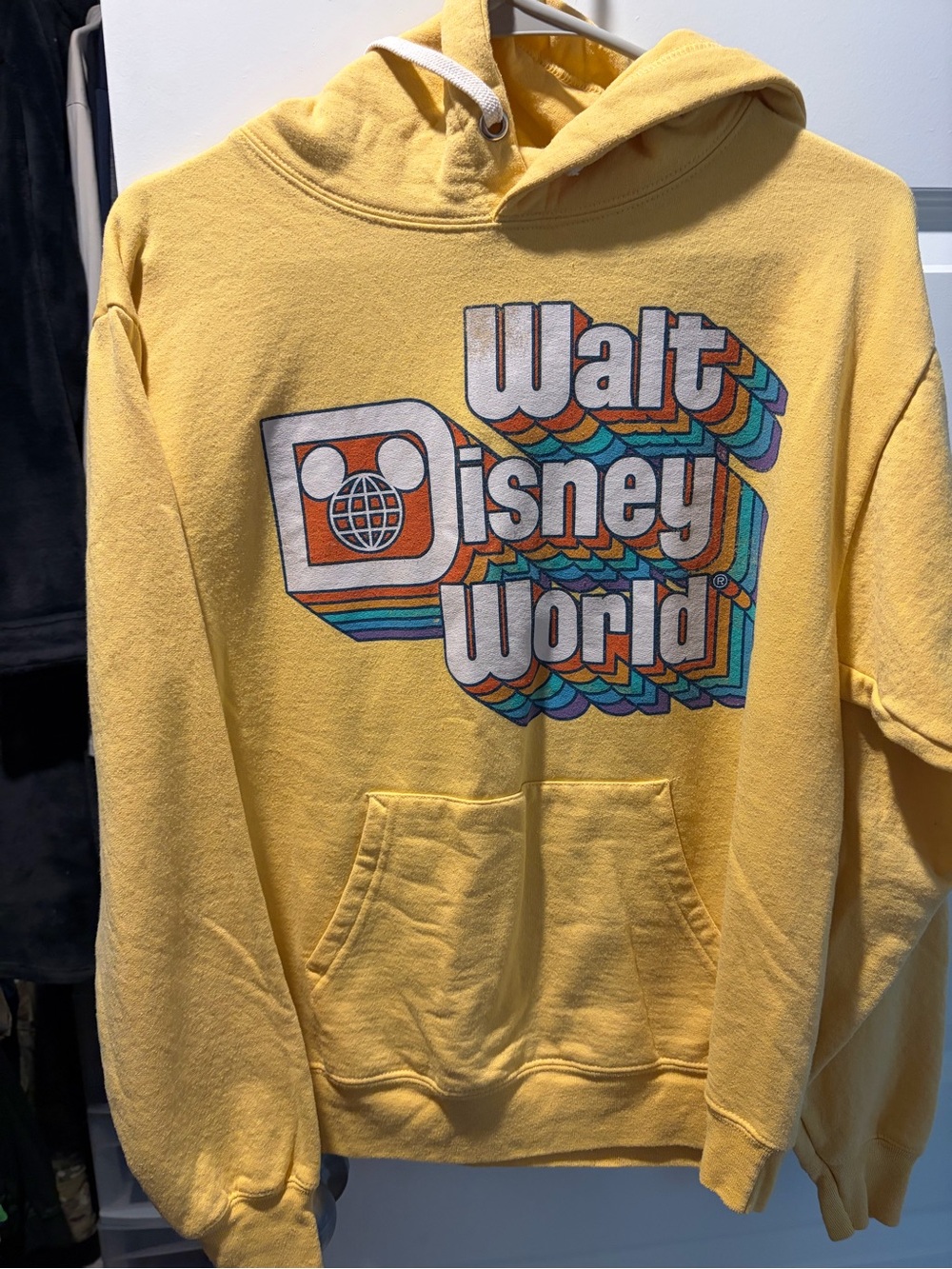Disney Yellow Crewneck Hoodie with Retro Walt Disney World Graphic